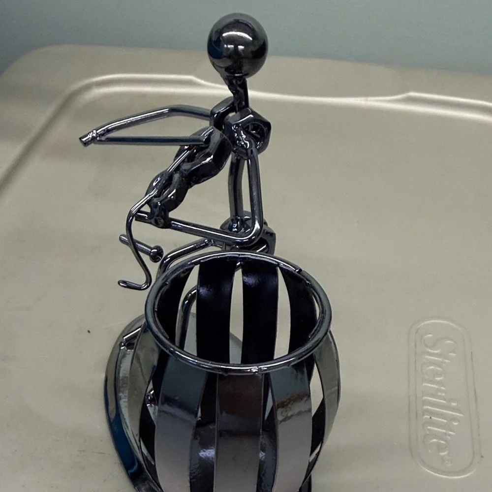 Metallic Violinist Figurine with Pencil Holder